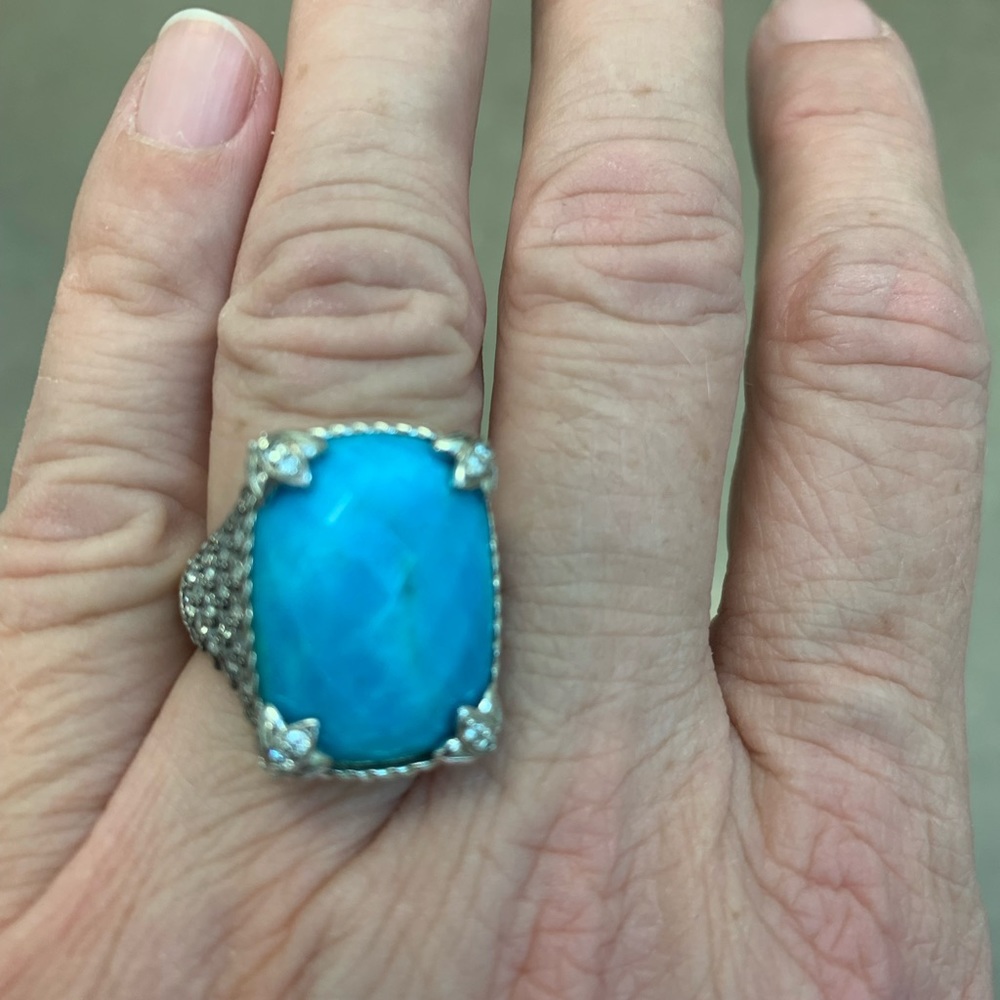Judith Ripka SS, CZ and turquoise Monaco ring -size 6.75 - Picture 11 of 16
